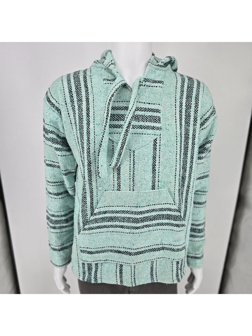 Molina Made in Mexico Mexican Striped Pattern Mint Green Baja Hoodie Pullover -S